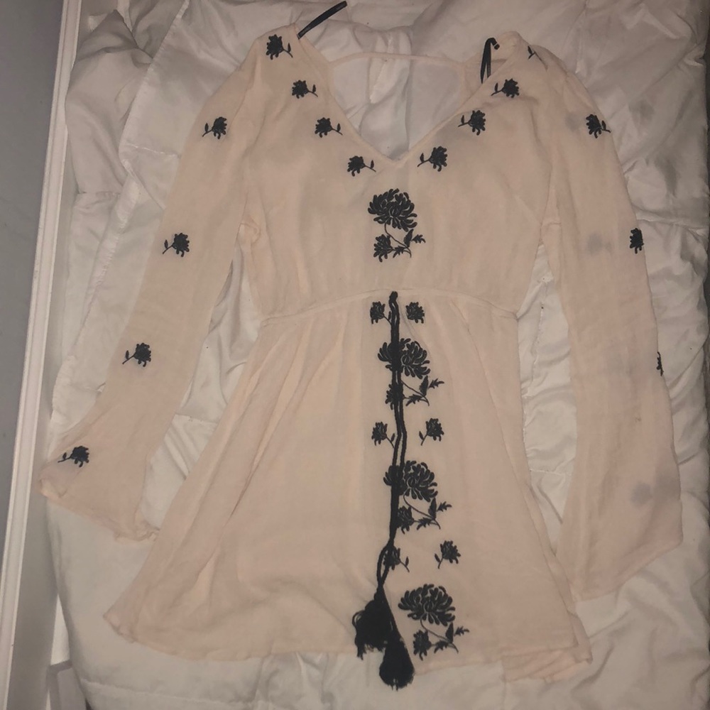 White and black floral dress.